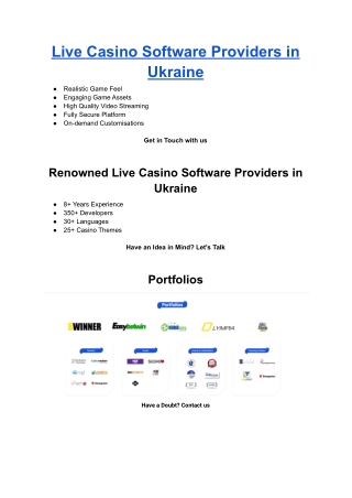 Live Casino Software Providers in Ukraine