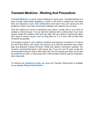 Tramadol Medicine - Working And Precautions