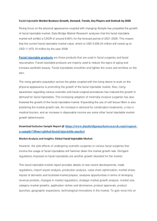 Facial Injectable Market Business Growth, Demand, Trends, Key Players and Outlook by 2028