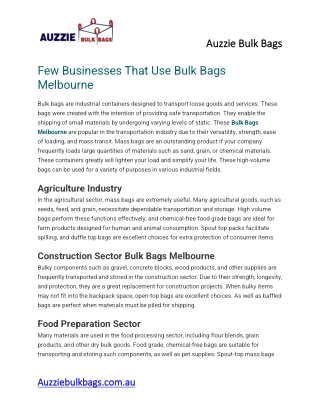 Few Businesses That Use Bulk Bags Melbourne