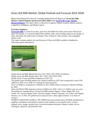 Grass-fed Milk Market, Global Outlook and Forecast 2022-2028