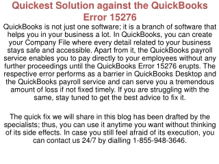 Quickest Solution against the QuickBooks Error 15276