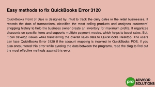 Easy Ways to Fix QuickBooks Error 3120