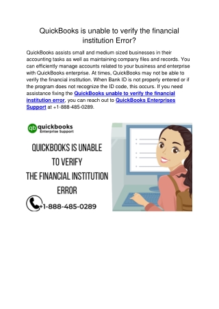 QuickBooks is unable to verify the Financial institution Error
