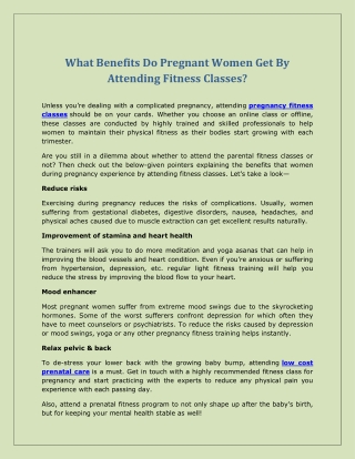 What Benefits Do Pregnant Women Get By Attending Fitness Classes