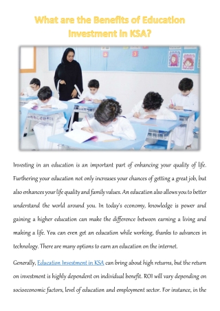 What are the Benefits of Education Investment in KSA?