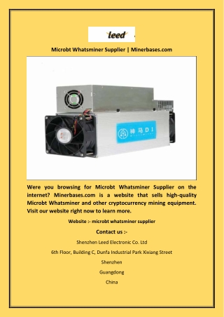 Microbt Whatsminer Supplier | Minerbases.com