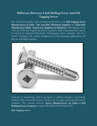 Difference Between A Self Drilling Screw And Self Tapping Screw