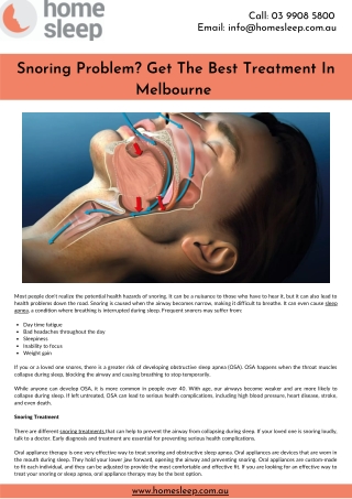 Snoring Problem Get The Best Treatment In Melbourne