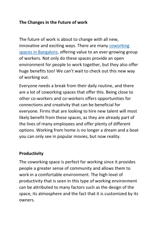 The changes in the future of work