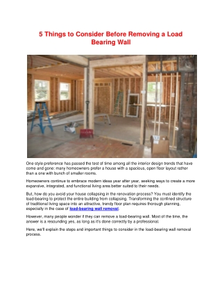 5 Things to Consider Before Removing a Load Bearing Wall