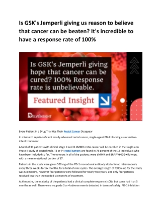 Is GSK's Jemperli giving us reason to believe that cancer can be beaten? It's in