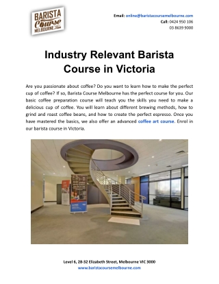 Industry Relevant Barista Course in Victoria