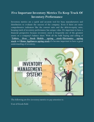 Five Important Inventory Metrics To Keep Track Of Inventory Performance