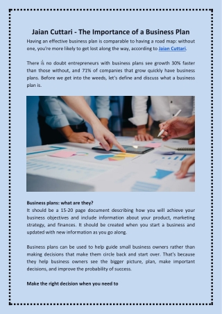 Jaian Cuttari - The Importance of a Business Plan