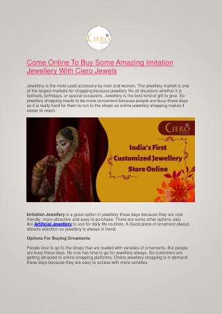 Come Online To Buy Some Amazing Imitation Jewellery With Ciero Jewels