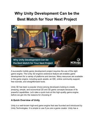 Why Unity Development Can be the Best Match for Your Next Project