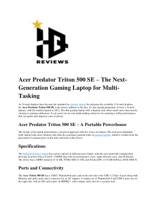 Acer Predator Triton 500 SE – The Next-Generation Gaming Laptop for Multi-Taskin