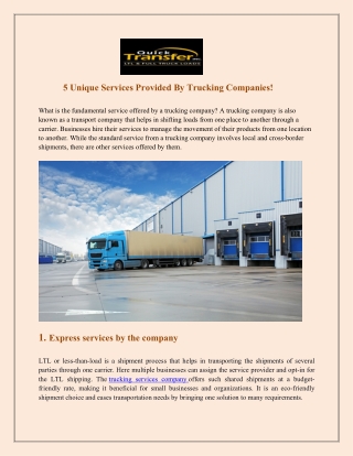5 Unique Services Provided By Trucking Companies!