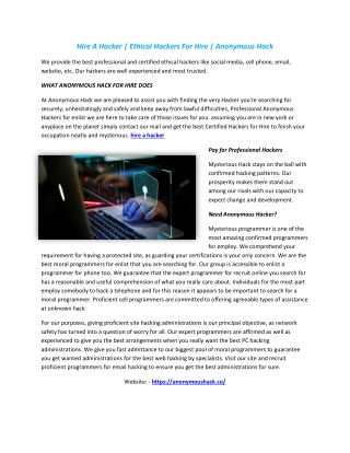 Hire A Hacker | Ethical Hackers For Hire | Anonymous Hack