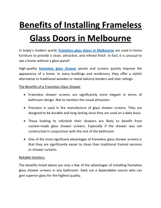 Benefits of Installing Frameless Glass Doors in Melbourne