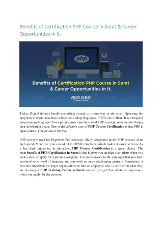 Benefits of Certification PHP Course in Surat & Career Opportunities in It