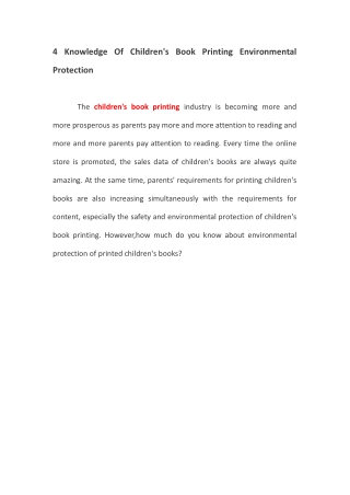 4 Knowledge Of Children's Book Printing Environmental Protection