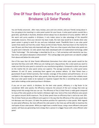 One Of Your Best Options For Solar Panels In Brisbane -  LG Solar Panels