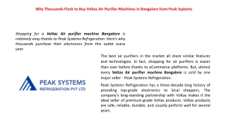 Why Thousands Flock to Buy Voltas Air Purifier Machines in Bangalore from Peak Systems