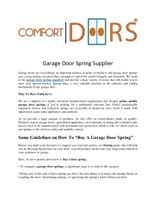 Garage Door Spring Supplier