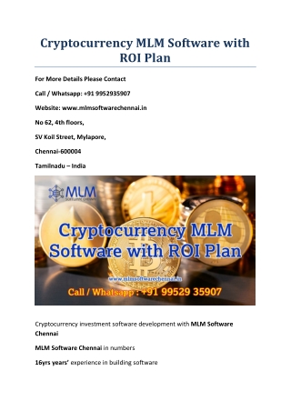 Cryptocurrency MLM software with ROI Plan