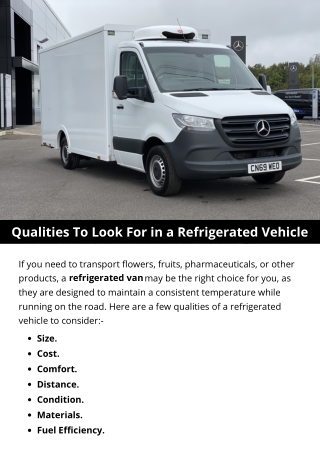 Qualities To Look For in a Refrigerated Vehicle