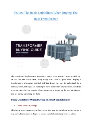Follow Guidelines When Buying Transformer