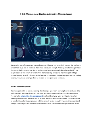 5 Risk Management Tips for Automotive Manufacturers