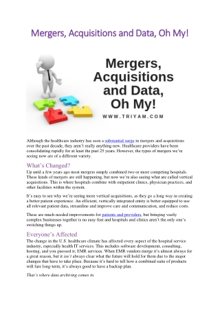 Mergers, Acquisitions and Data, Oh My!