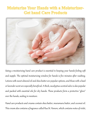 Moisturize Your Hands with a Moisturizer- Get hand Care Products