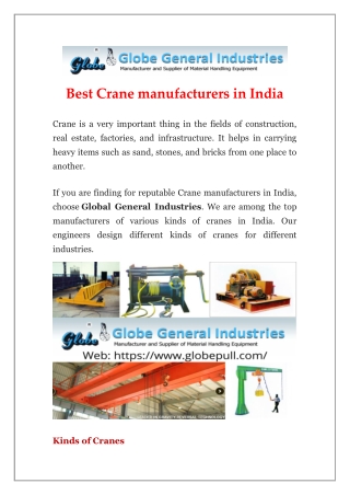 Best Crane manufacturers company in India | Globe General Industries