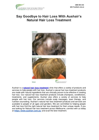 Say Goodbye to Hair Loss With Aushair’s Natural Hair Loss Treatment