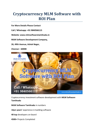 Cryptocurrency MLM software with ROI Plan