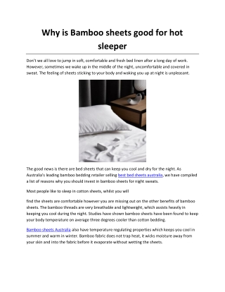 Why is Bamboo sheets good for hot sleeper
