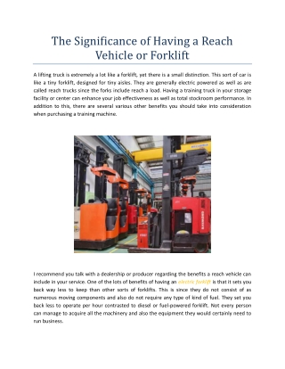 The Significance of Having a Reach Vehicle or Forklift