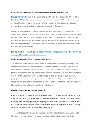 Fraxiparine Market Key Insights, Regional Analysis with Future Outlook by 2028