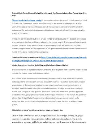 Charcot Marie Tooth Disease Market Share, Demand, Top Players, Industry Size, Future Growth by 2028 (1)