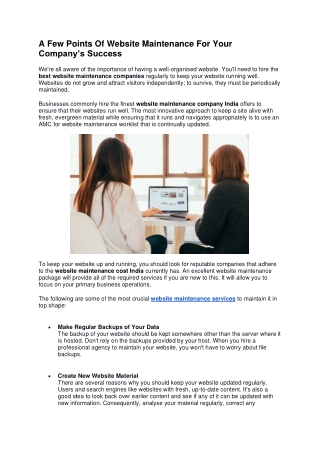 A Few Points Of Website Maintenance For Your Company’s Success