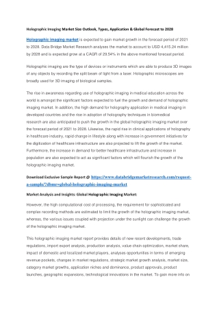 Holographic Imaging Market Size Outlook, Types, Application & Global Forecast to 2028