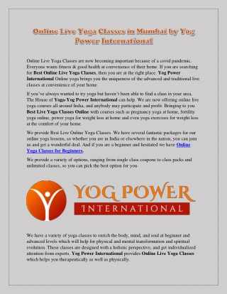 Online Live Yoga Classes in Mumbai by Yog Power International