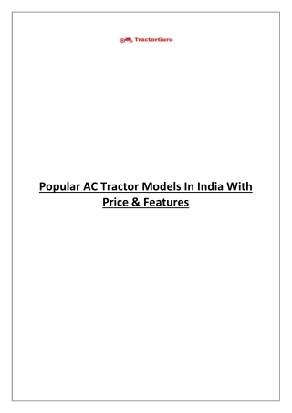 Popular AC Tractor Models In India With Price & Features