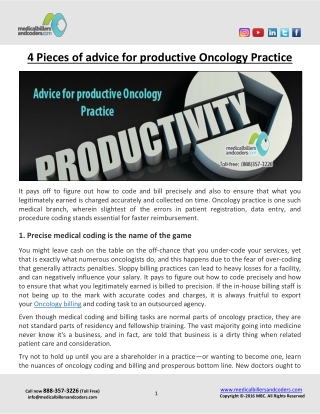 4 Pieces of advice for productive Oncology Practice