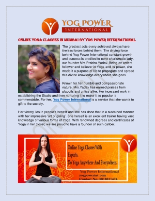 Online Yoga Classes in Mumbai by Yog Power International