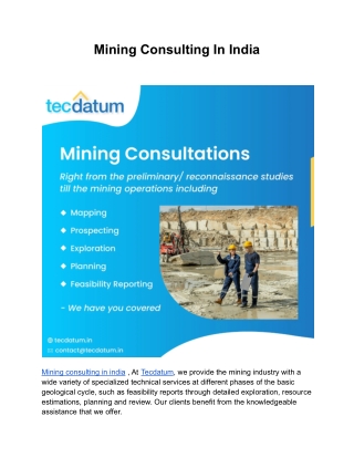 Mining Consulting In India
